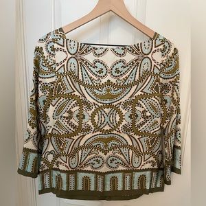 J. Crew 100% Silk Printed Boatneck 3/4 Sleeve Blouse - Women’s 4